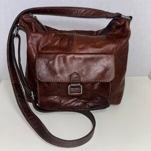 Jack Georges Brown Distressed Leather Crossbody Shoulder Bag
